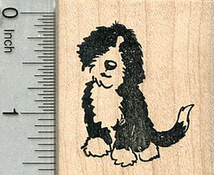 Sheepadoodle Rubber Stamp, Sitting Sheep Dog Poodle Cross Breed