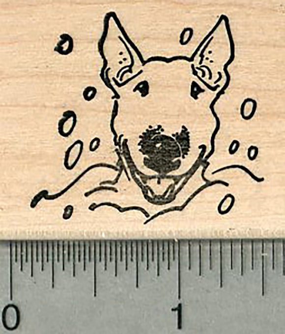 Bull Terrier Rubber Stamp, Dog Face in Snow