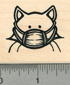 Masked Cat Rubber Stamp, Stay Healthy By Masking up, Virus Series