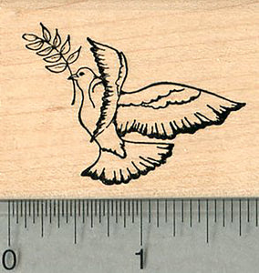 Peace Dove Rubber Stamp, with Olive Branch, Facing Left