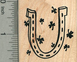 St. Patrick's Day Rubber Stamp, Lucky Horseshoe with Clover