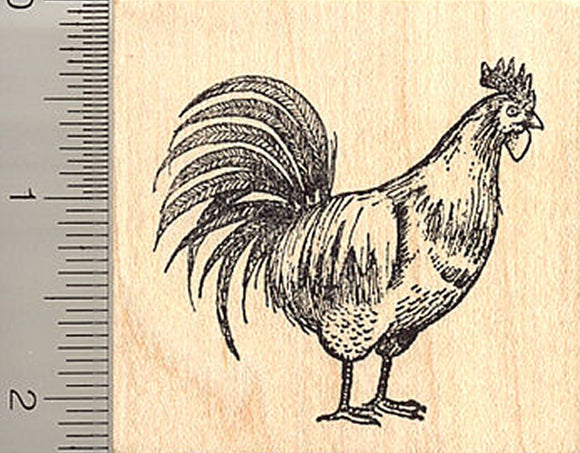 Rooster Rubber Stamp, Farm Male Chicken