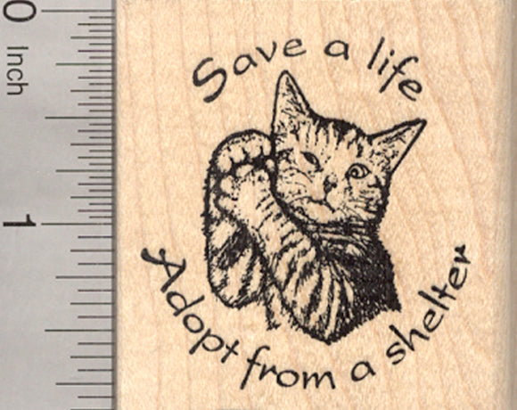 2 rubber stamps - cat stamps - tabby cat stamp, cat and mouse, sleeping cat  - used rubber stamps