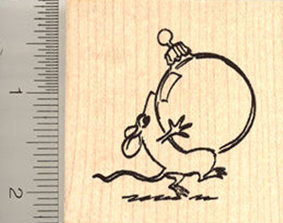Mouse with Ornament Rubber Stamp