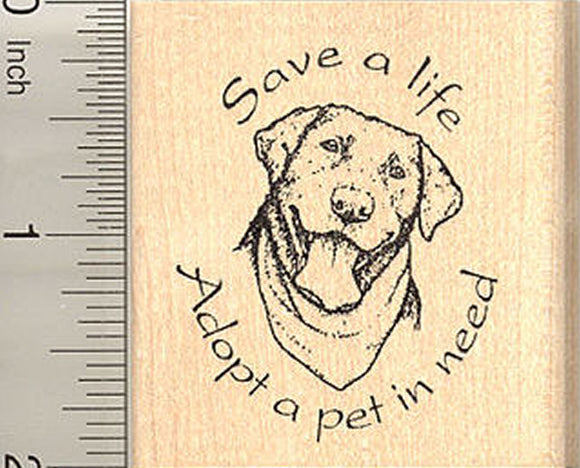 Dog Rescue Rubber Stamp, Save a life, Adopt a pet, Black Labrador Retriever