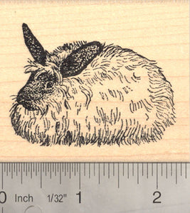 French Angora Rabbit Rubber Stamp, Long haired Wool Bunny