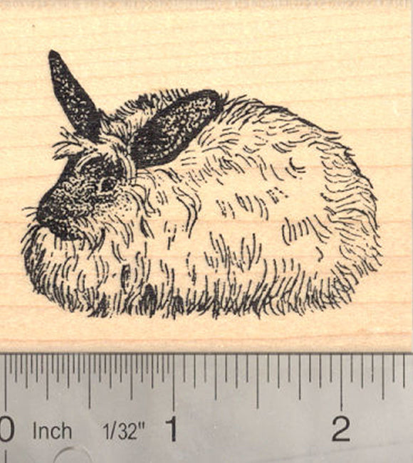 French Angora Rabbit Rubber Stamp, Long haired Wool Bunny