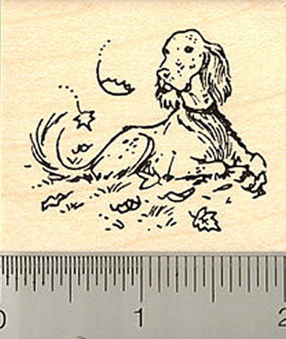 English Setter w/ Leaves Falling Rubber Stamp