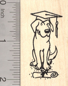 Graduation Dog Rubber Stamp with Diploma and Mortar Board