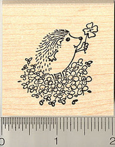 Cute Hedgehog with Four Leaf Clover Rubber Stamp