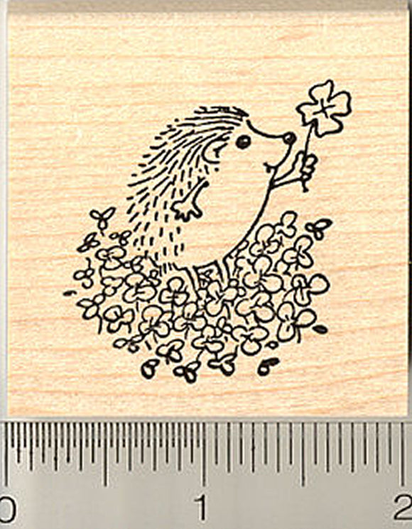Cute Hedgehog with Four Leaf Clover Rubber Stamp