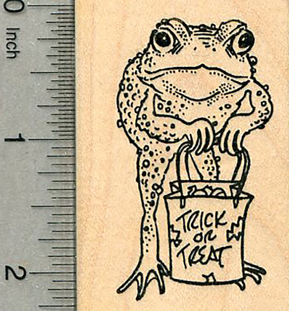 Trick or Treat Halloween Frog Rubber Stamp