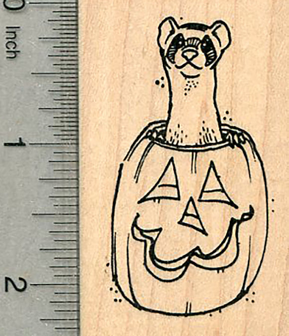 Ferret in Jack O Lantern Rubber Stamp