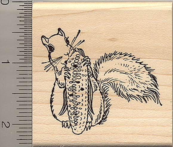 Squirrel Eating Corn Rubber Stamp
