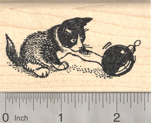 Cat with Christmas Ornament Rubber Stamp