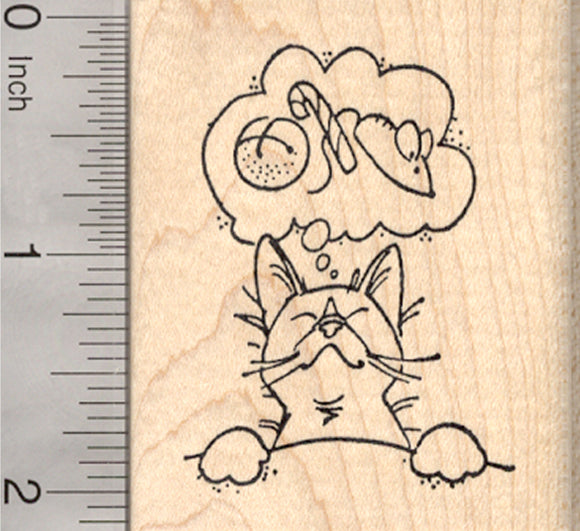 Cat with Christmas Dreams Rubber Stamp