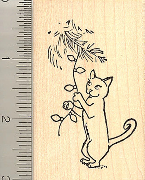 Christmas Cat with Lights Rubber Stamp