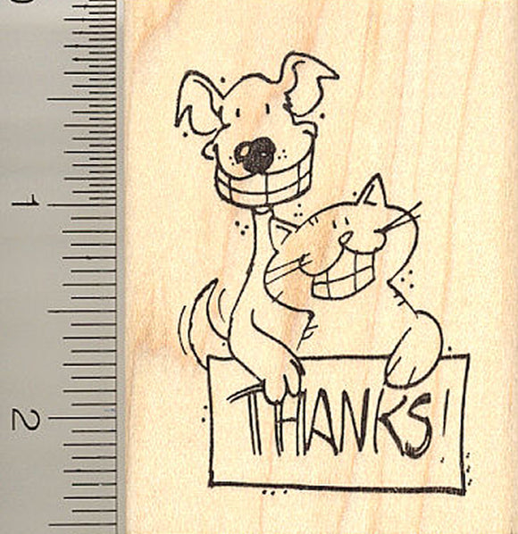 Smiling Dog and Cat Thank You Rubber Stamp