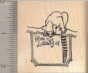 Lemur Library Book Plate Rubber Stamp