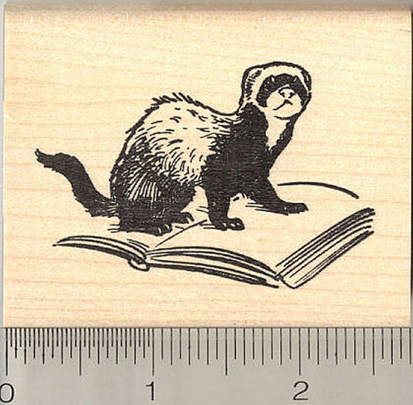 Ferret w/ Book Rubber Stamp