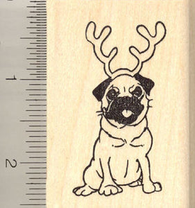 Pug Reindeer Rubber Stamp
