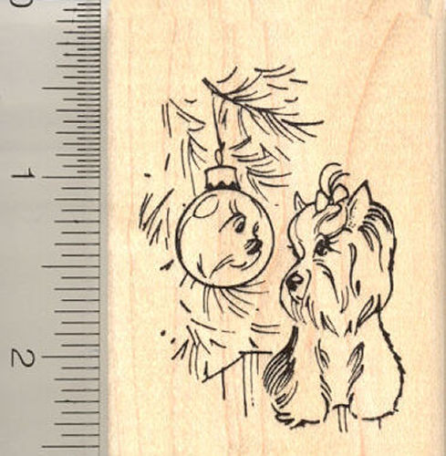 Christmas Ornament Yorkie Rubber Stamp