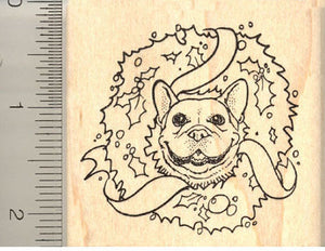 Christmas Wreath French Bulldog Rubber Stamp