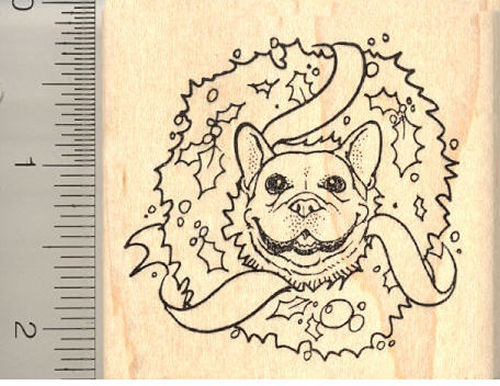 Christmas Wreath French Bulldog Rubber Stamp