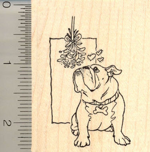Bulldog with Mistletoe Rubber Stamp