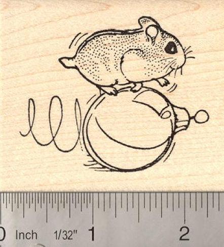 Hamster on Christmas Ornament Rubber Stamp
