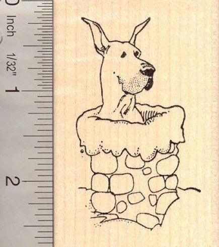 Great Dane Dog looking for Santa Rubber Stamp