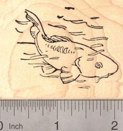 Koi in Pond Rubber Stamp (Fish)