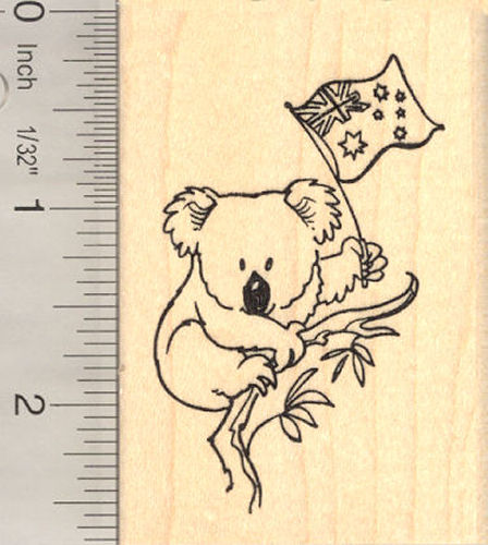 Koala with Australian Flag Rubber Stamp