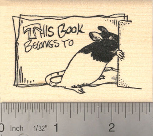 This Book Rat Bookplate Rubber Stamp