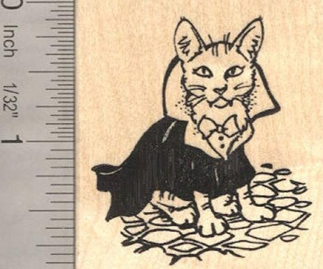 Count Cat-ula, Vampire Halloween Costume Cat Rubber Stamp