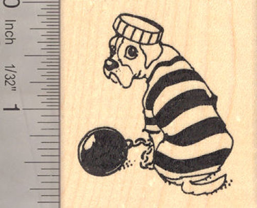 Boxer Dog in Prisoner Costume, Halloween Rubber Stamp