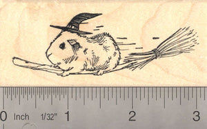 Guinea Pig Witch on Broomstick, Halloween Rubber Stamp