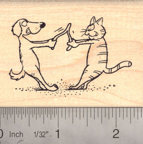 Thanksgiving Dog and Cat with Wishbone Rubber Stamp