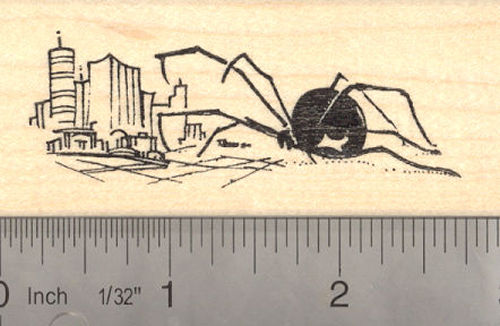 Giant Spider Attacking City Rubber Stamp