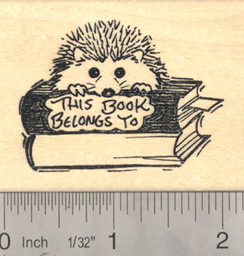 Hedgehog Bookplate Rubber Stamp