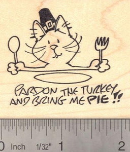 Pardon the Turkey Cat Thanksgiving Rubber Stamp Pie Lover