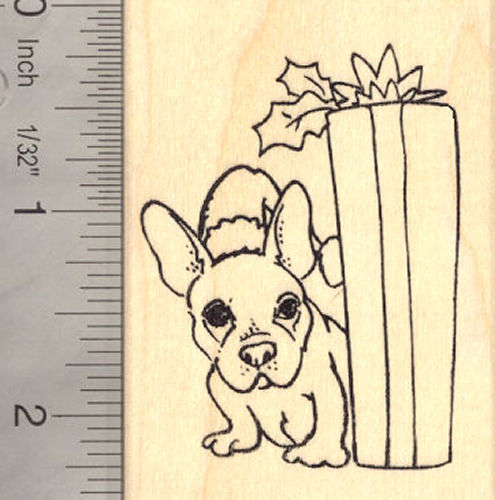 Christmas French Bulldog Rubber Stamp