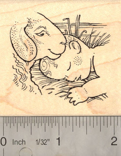 Baby in Manger with Lamb Christmas Nativity Rubber Stamp