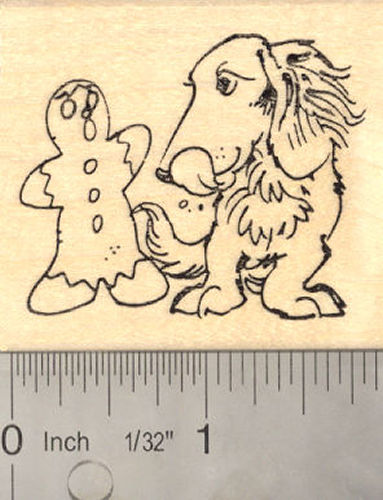 Dachshund Dog Christmas Rubber Stamp (With Gingerbread Boy)