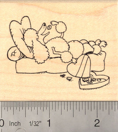 Valentine's Day Poodle eating Chocolate Heart Rubber Stamp