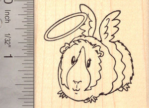 Angel Guinea Pig Rubber Stamp, with Halo