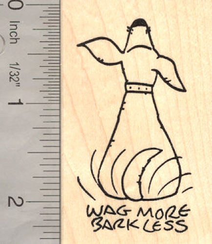 Wag More Bark Less Dog Rubber Stamp with Tail Wagging