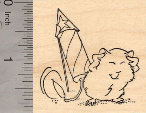 4th of July Hamster with Fireworks Rubber Stamp, Happy Fourth of July