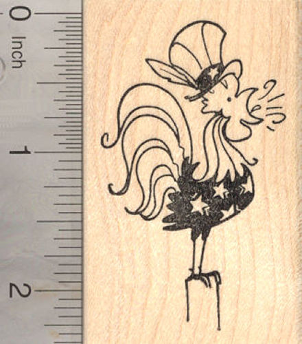 4th of July Rooster Rubber Stamp, With American Flag Top Hat (fourth of July, July 4th)