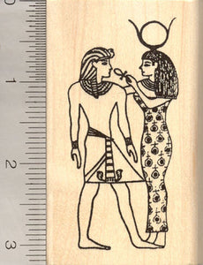 Egyptian Goddess Hathor Gives Pharaoh Eternal Life Rubber Stamp, Ankh